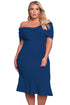 Sexy Blue Plus Size Off Shoulder Mermaid Midi Dress